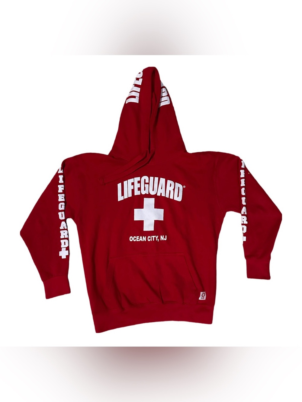 Red Lifeguard Hoodie with White Cross (OCNJ) Size L